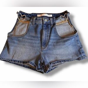 Tinseltown Blue Denim Booty Shorts Hip Cutout Heart Coquette Girl High Rise Y2K